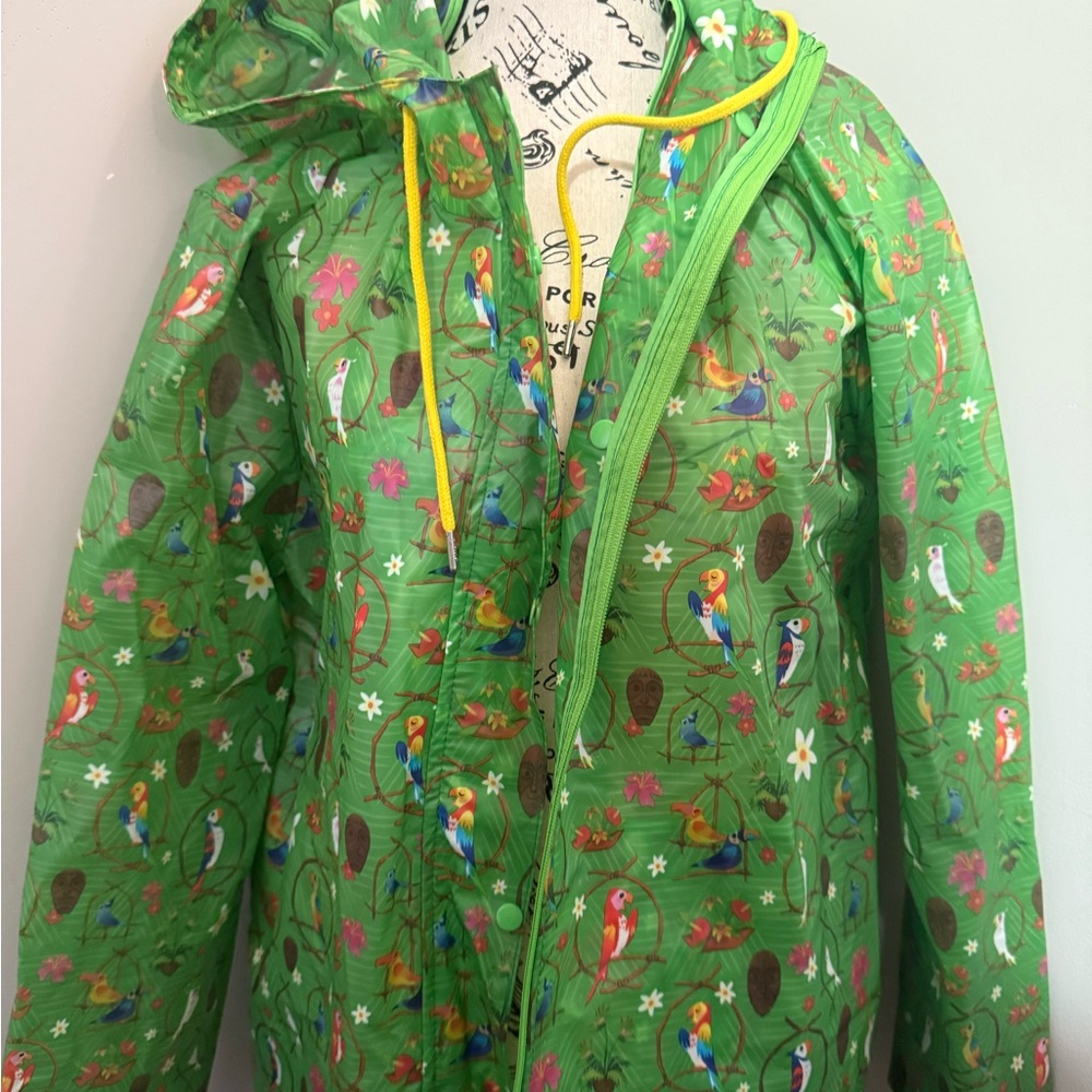 Disney Green Hooded Jacket with Colorful Bird Print